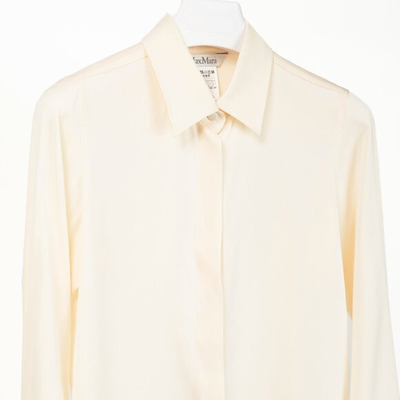 Max Mara Filmato Ivory Silk Crepe de Chine Buttoned Blouse - Picture 4 of 11